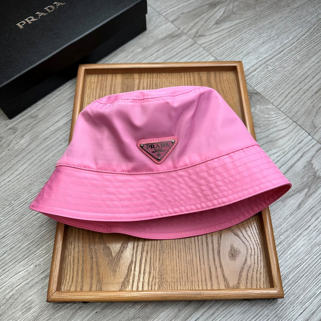 Prada Flat Top Classic Triangle Labeled Iron Fisherman's Hat Sunhat