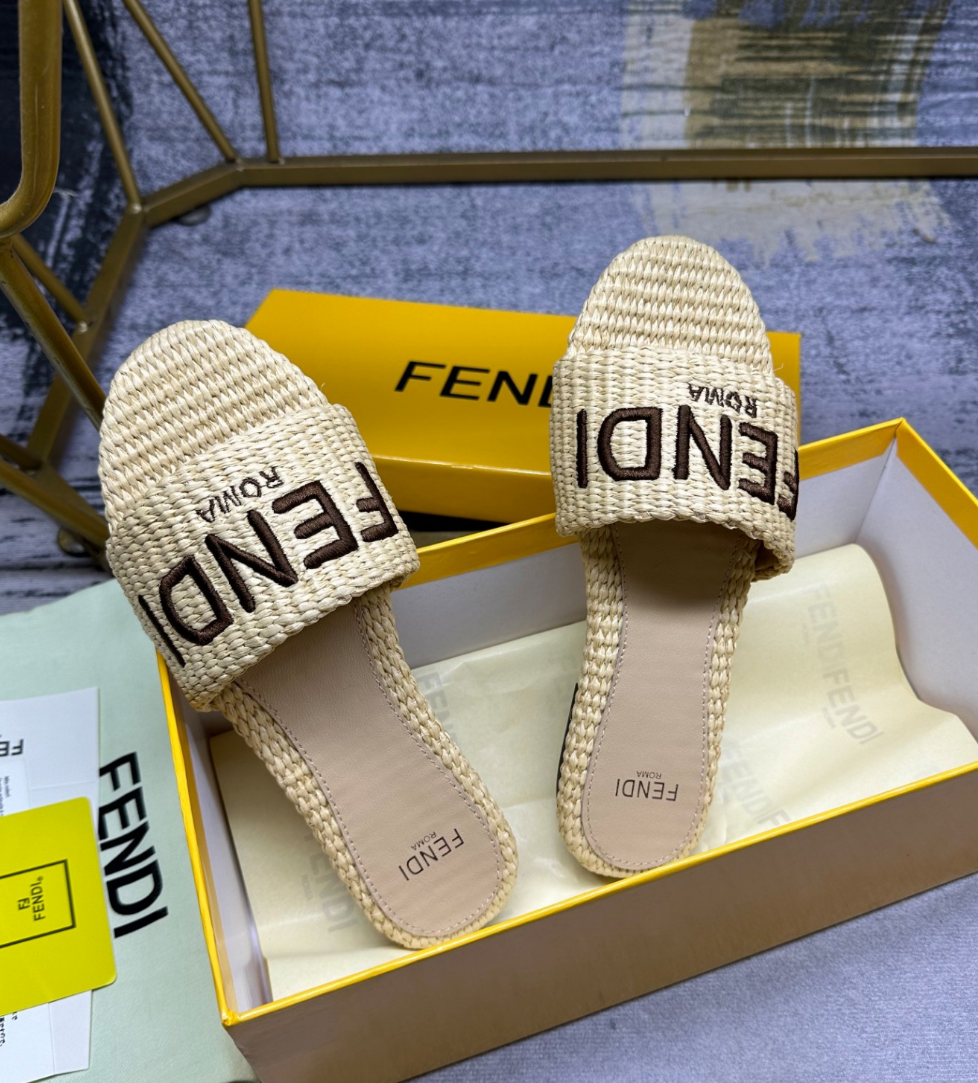 Fendi's latest jacquard canvas flat slippers