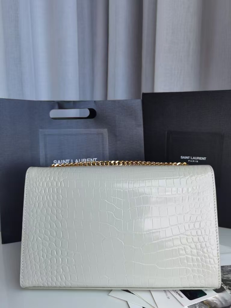 Saint Laurent YSL KATE medium bag in crocodile-embossed leather with tassels