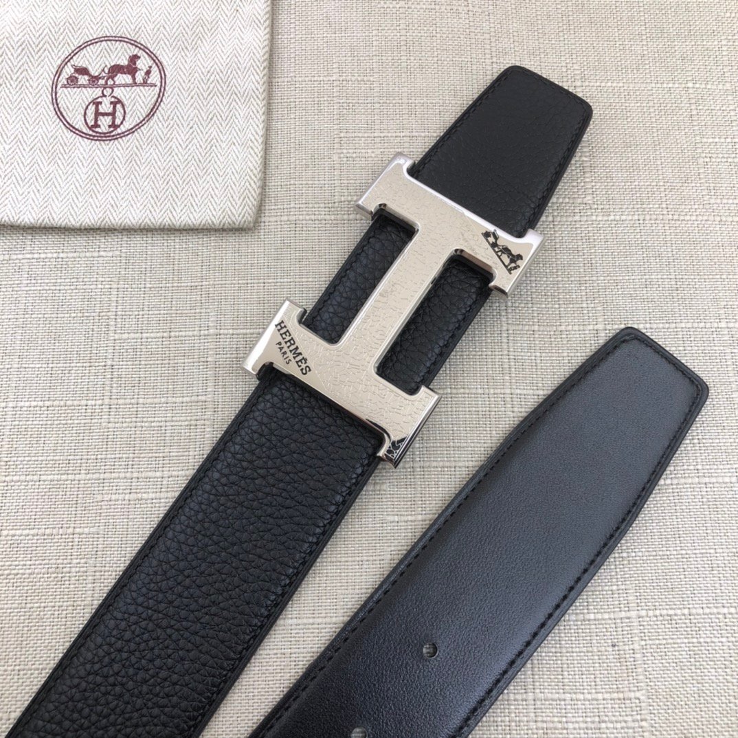 Hermes H Belt Buckle & Reversible Black Belt 380MM