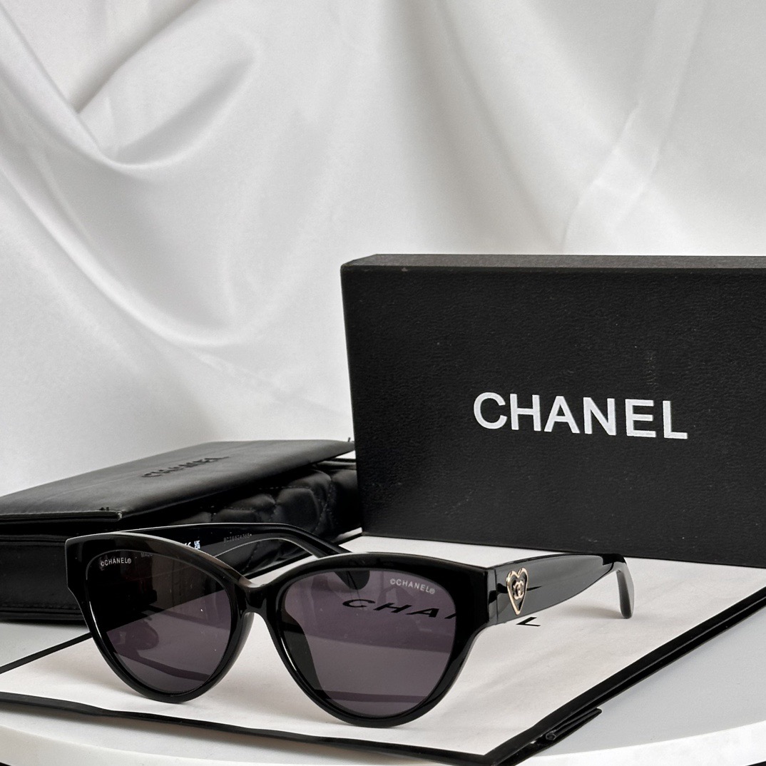 Chanel cat eye black framed heart-shaped sunglasses
