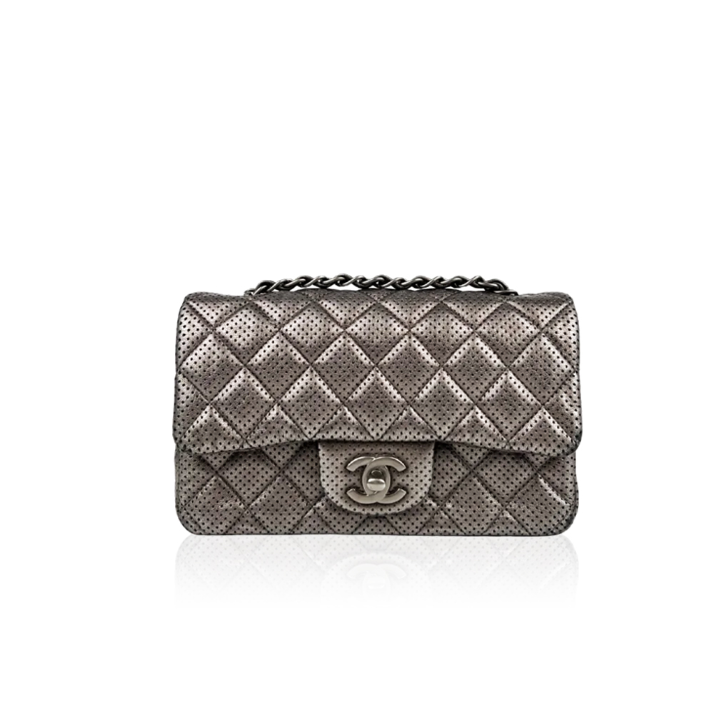Chanel Mini Rectangular Metallic Grey Perforated RHW