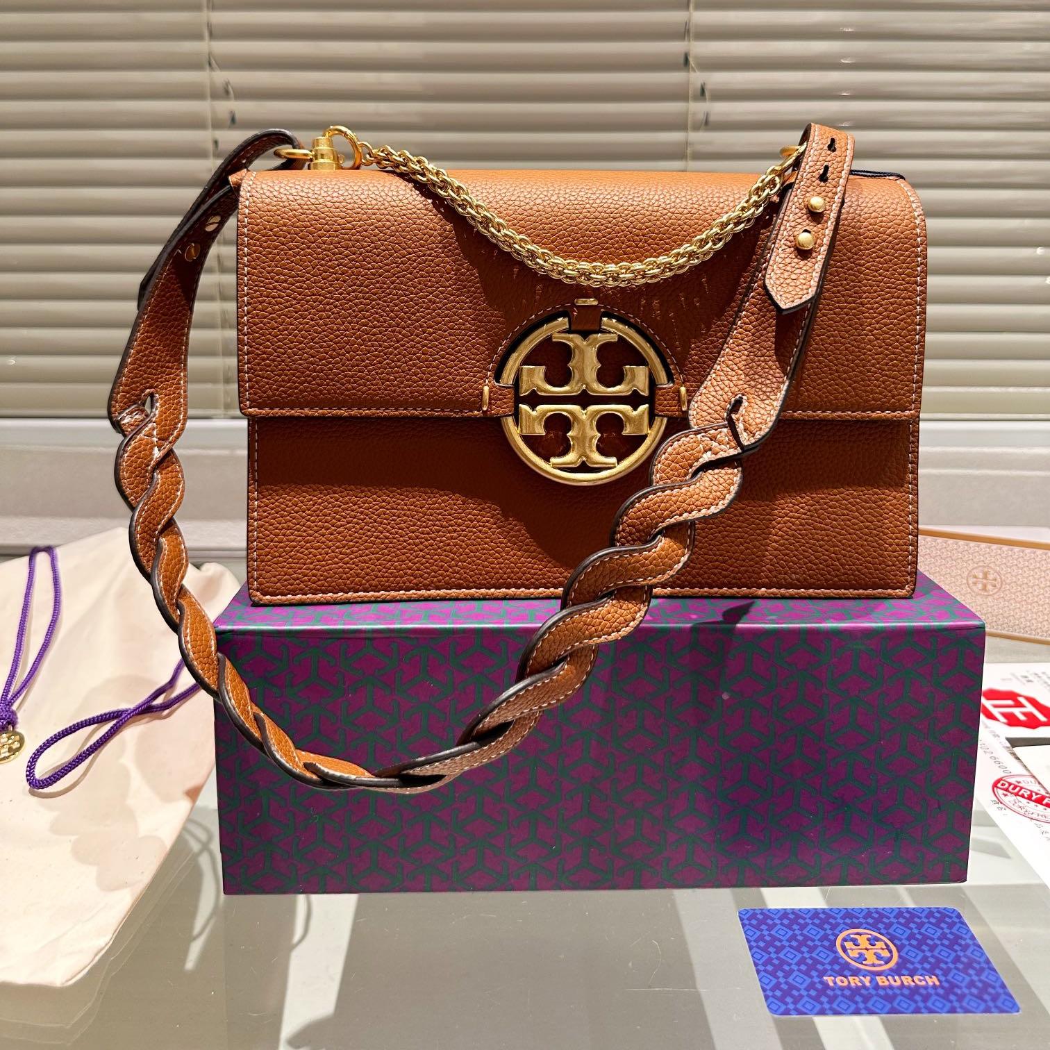 Tory Burch Miller Flap Leather Shoulder Bag with Braided Strap