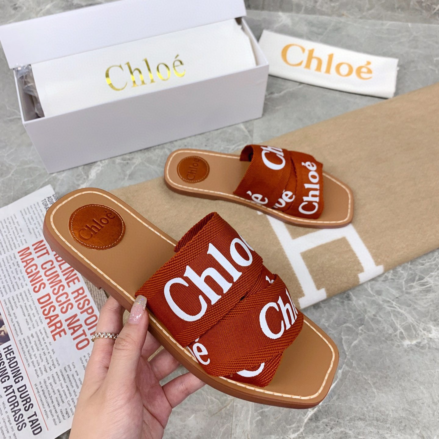 Chloe Woody Flat Mule Slide Sandals