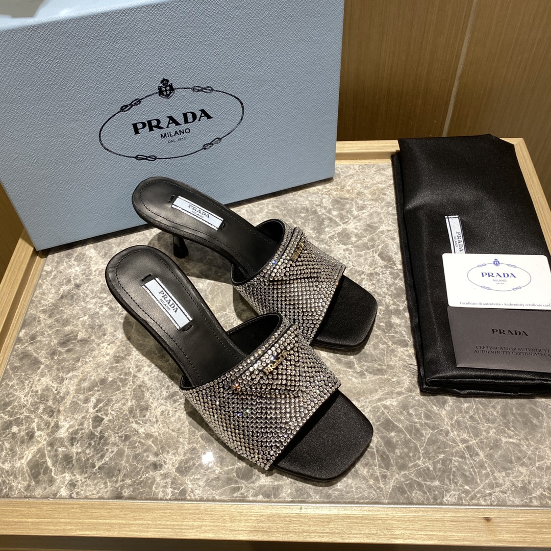 Prada Crystal Silk Slipsole Fashion Flip-flops Sandals Slide
