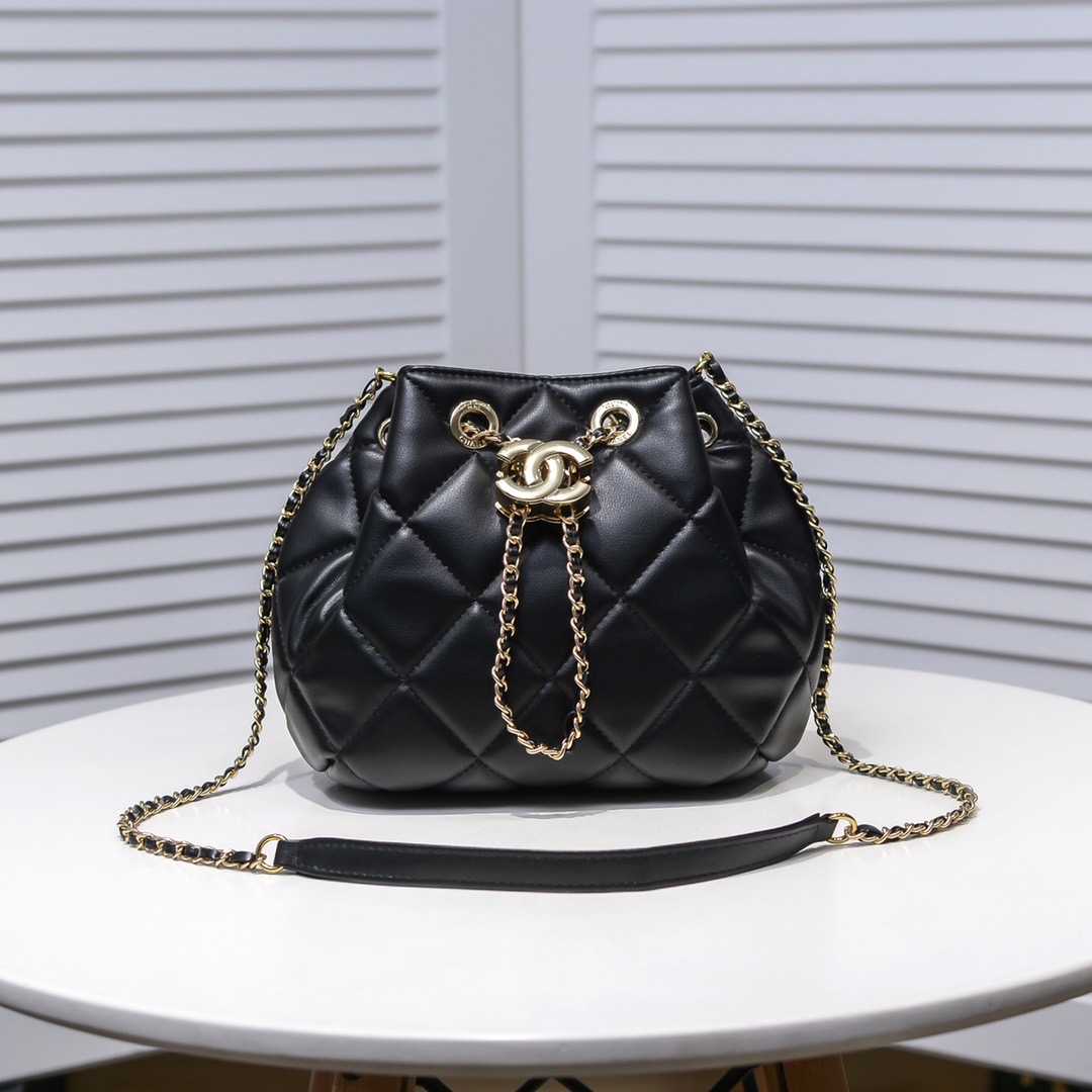 Chanel Lambskin Bucket Bag Shoulder Crossbody Bag