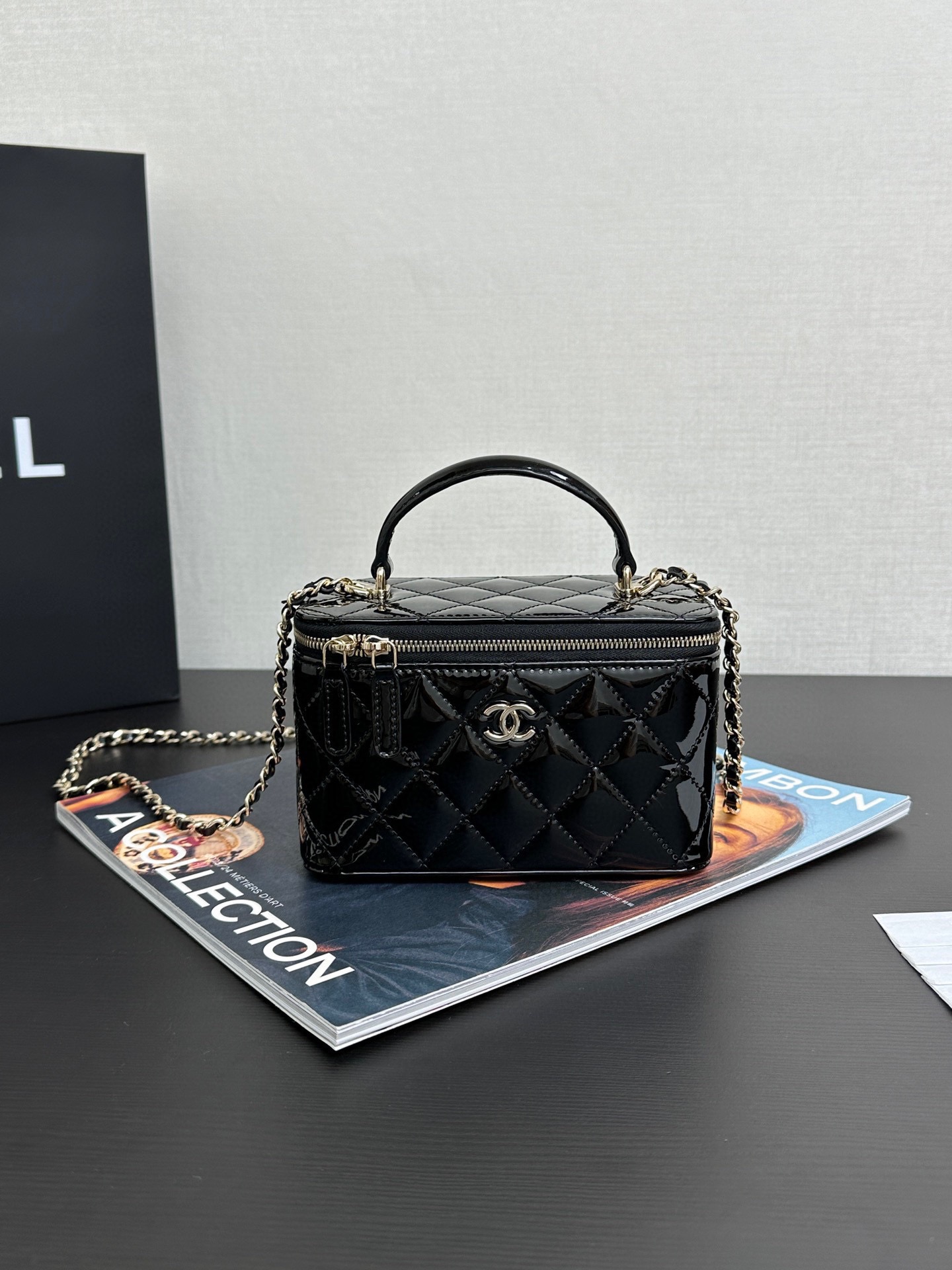Chanel patent leather handle box bag