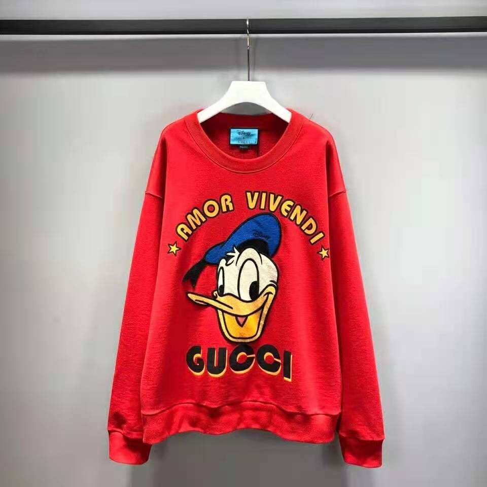 Gucci Men Disney x Gucci Donald Duck Sweatshirt Cotton Crewneck Oversized Fit-Red