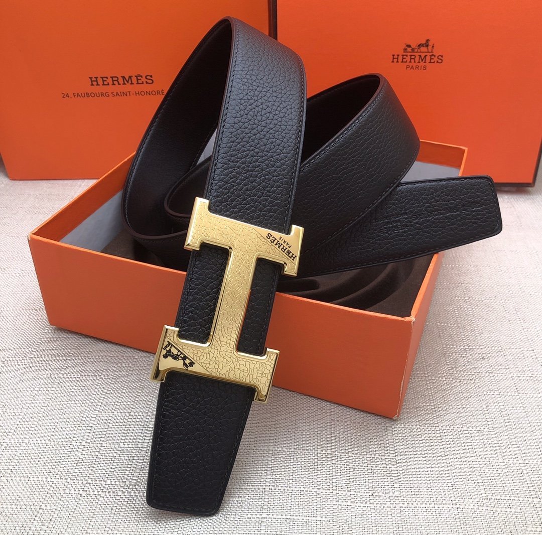 Hermes H Belt Buckle & Reversible Black Belt 380MM