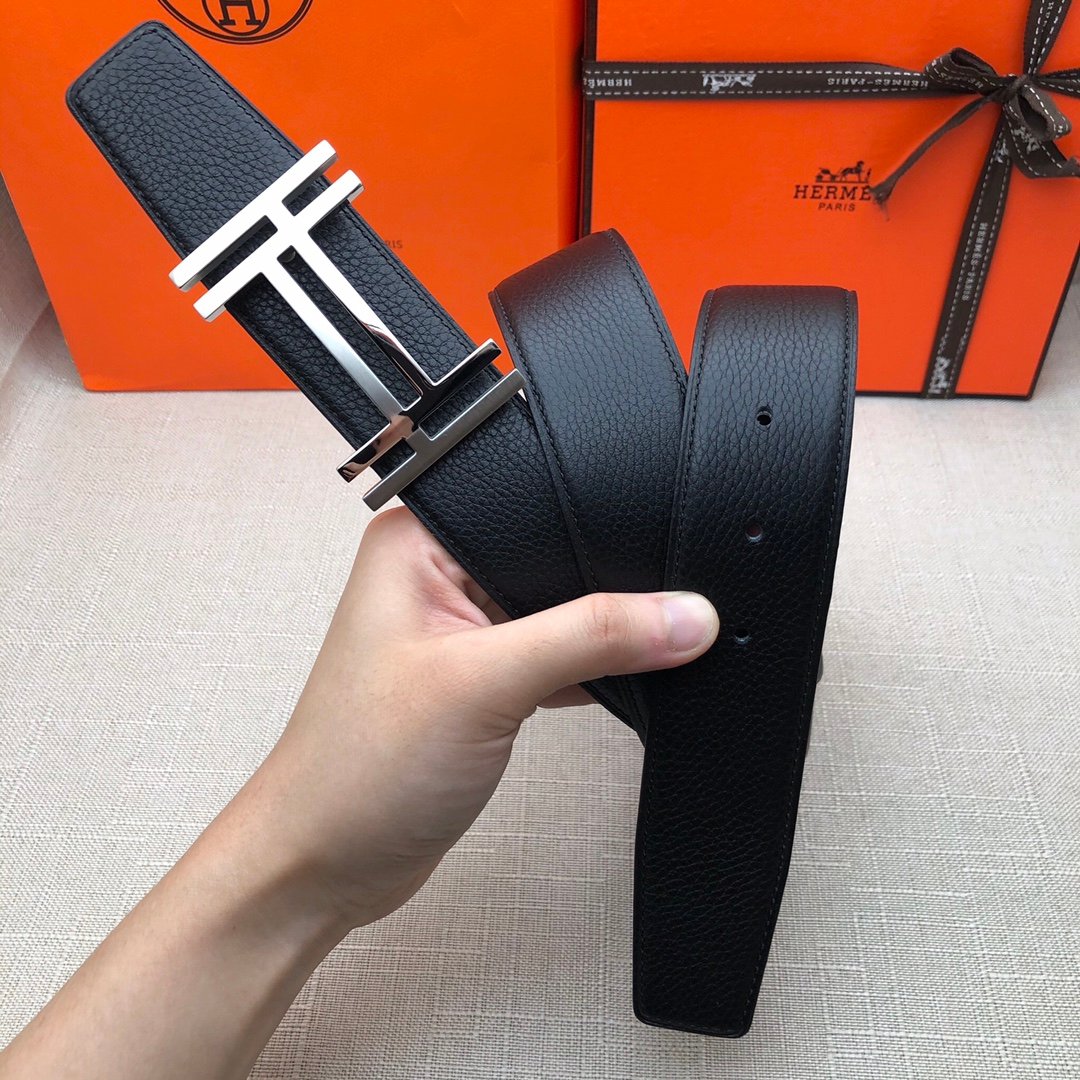 Hermes H Belt Buckle & Reversible Black Belt 380MM