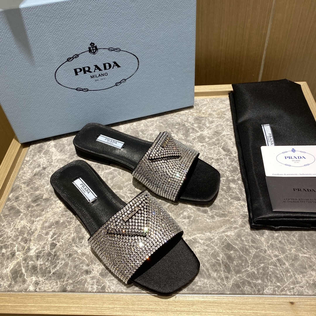 Prada Flat Bottom Band Drill Slide Sandal