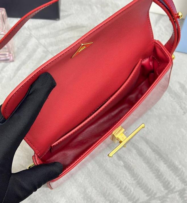 PRADA New Red Calf Leather Shoulder Bag