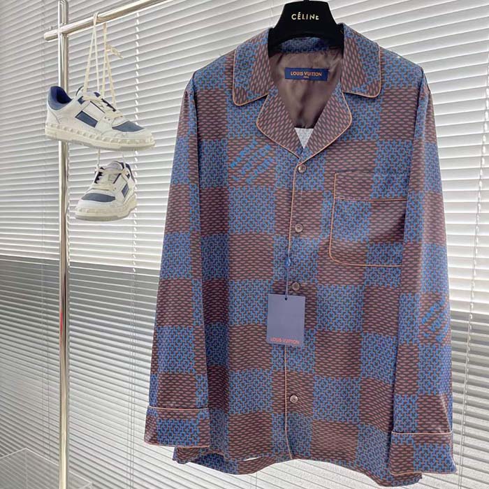 Louis Vuitton Men LV Long-Sleeved Damier Silk Pyjama Shirt Pyjama Fit 1AFJD0