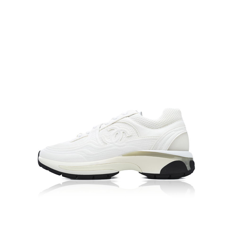 Chanel Fabric Laminated Low Top Sneakers White