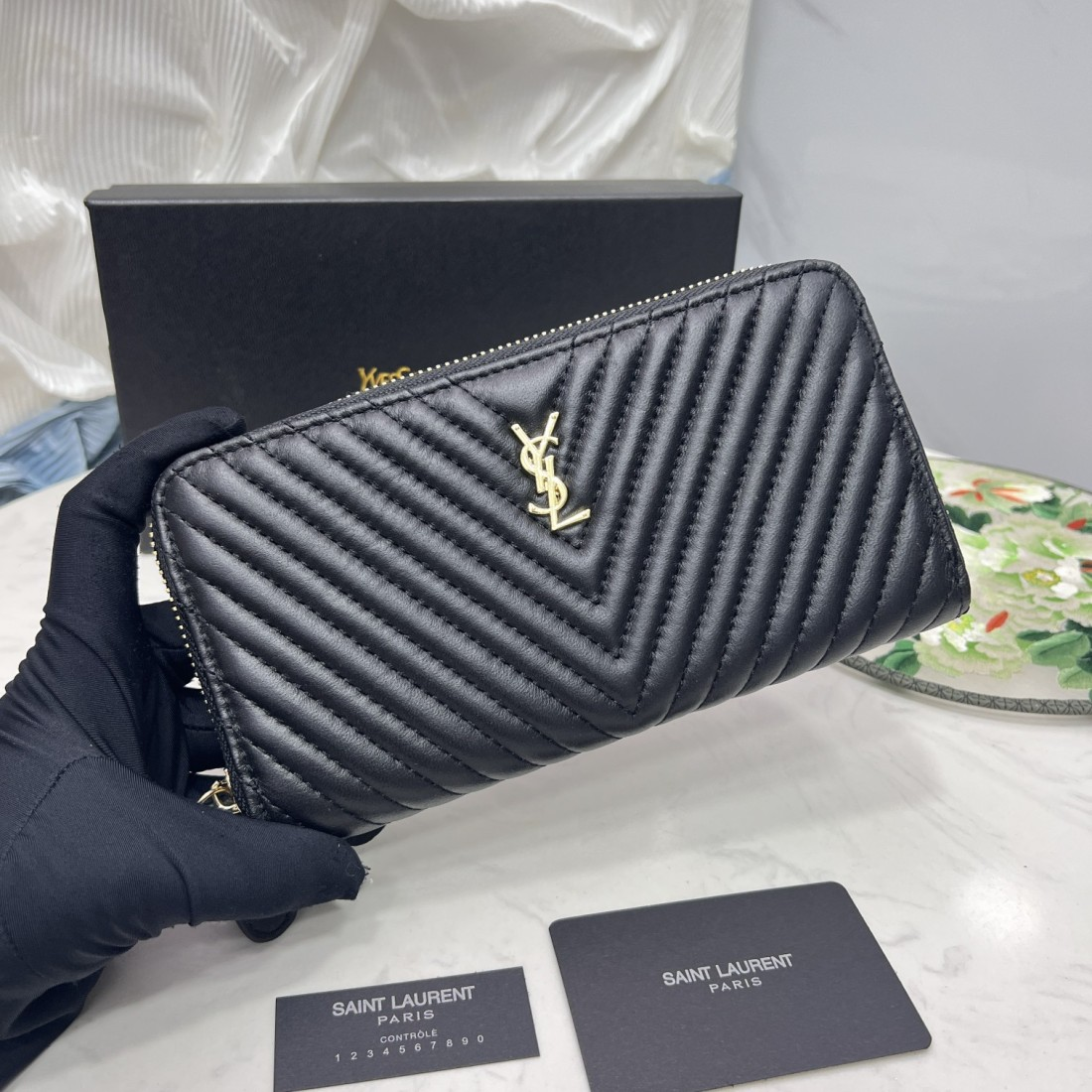 Saint Laurent YSL Caivar  Zipper Long Wallet