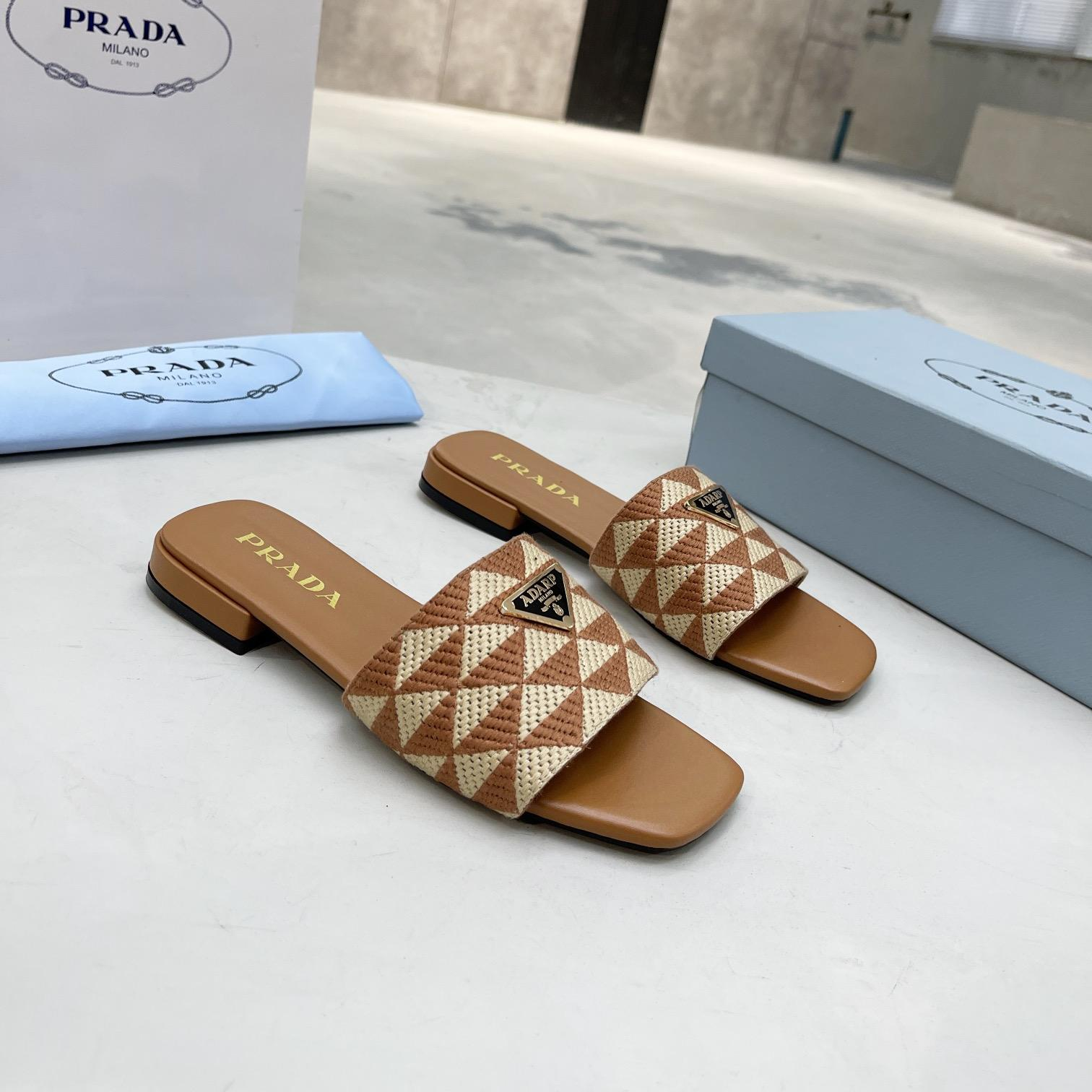 Prada Fabric Flat Bottom Slide Sandal