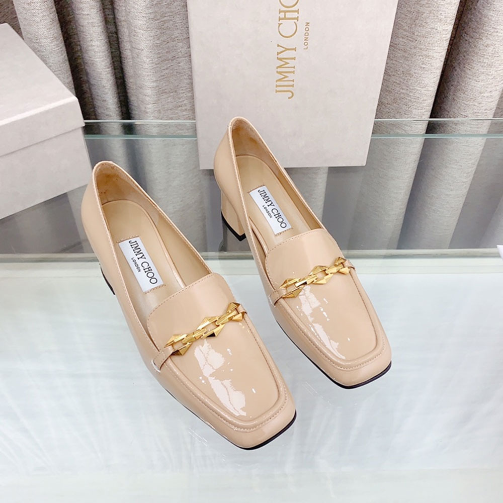 Jimmy Choo Patent Leather 5CM Thick Heel Slide Sandal