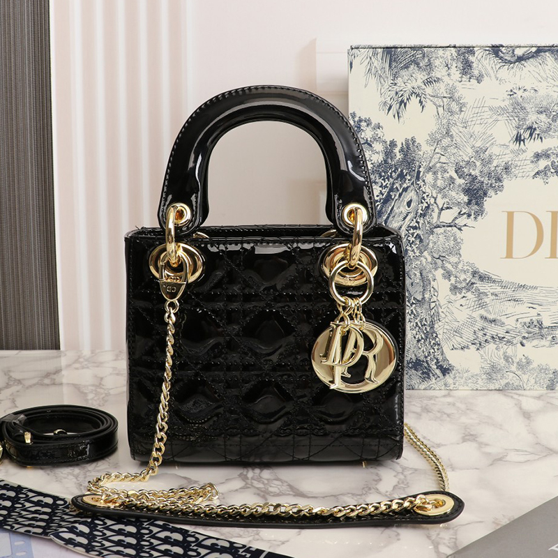 Dior The LADY DIOR Bag Black Patent Cannage Calfskin M0505OWCB_M900  AAA Quality