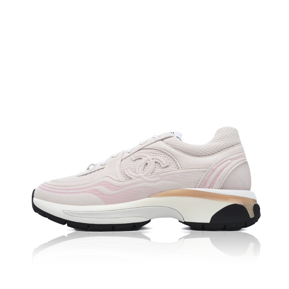 Chanel Fabric Laminated Low Top Sneakers Pink