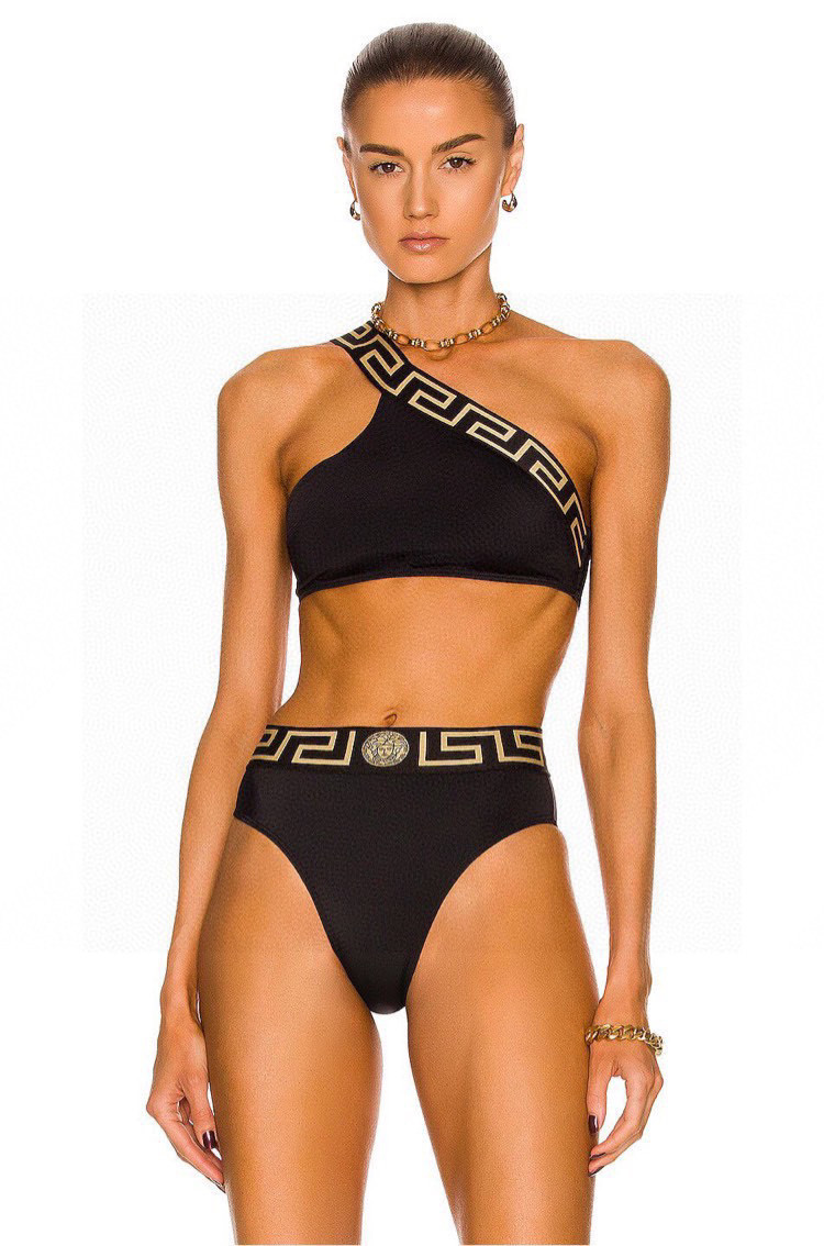 Versac new crossbody single shoulder woven strap patchwork strapless split Swimsuit Swimwear