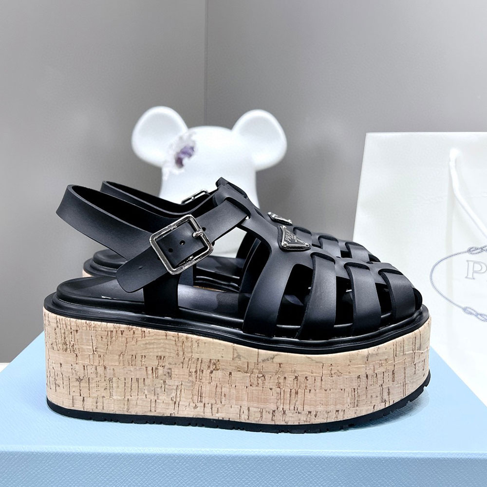 Prada Rubber Wedge With Thick Sole Sandals Slide