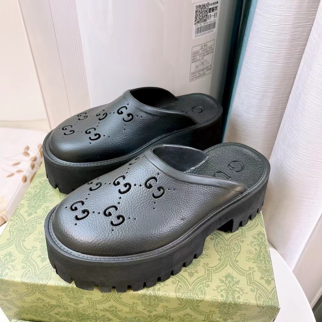 Gucci Shoes Hollow Double G Rubber Thick Slide Sandal