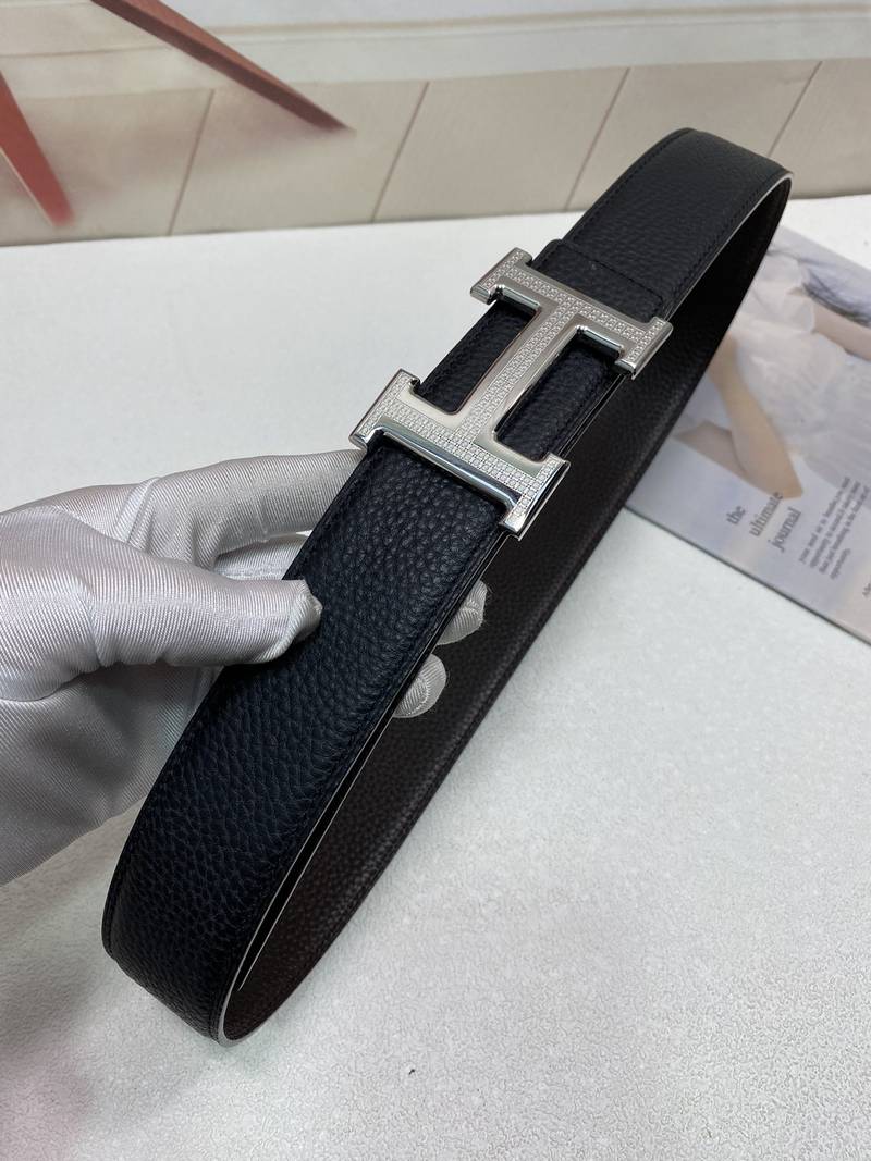 Hermes H Striee Belt Buckle & Reversible Black Belt 380MM