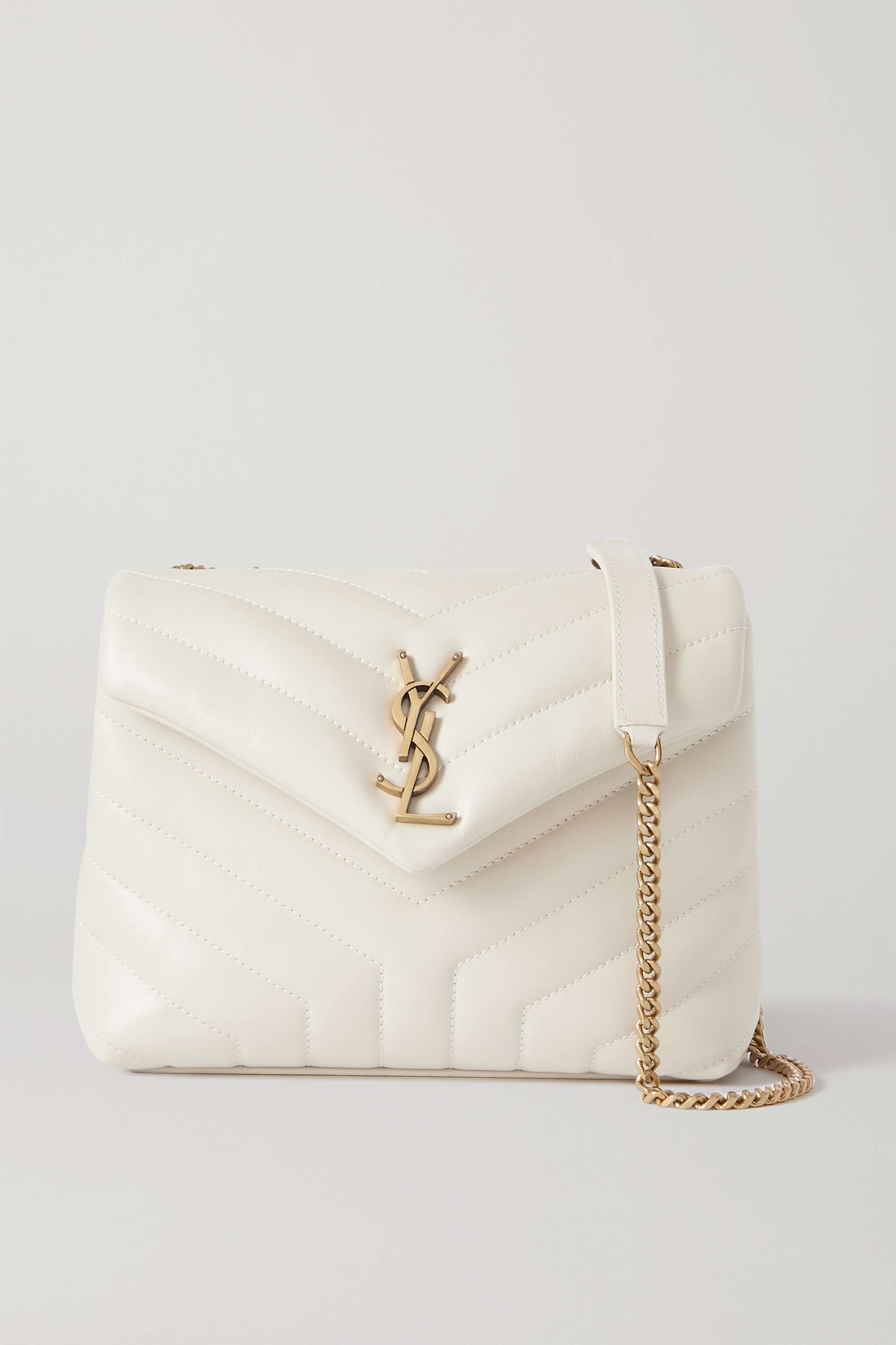 SAINT LAURENT Loulou small quilted leather shoulder bag white