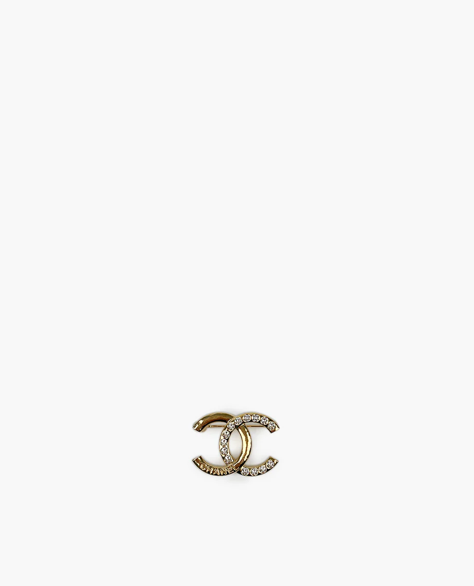 Chanel CC Gold Brooch With Crystals and Chanel Logo