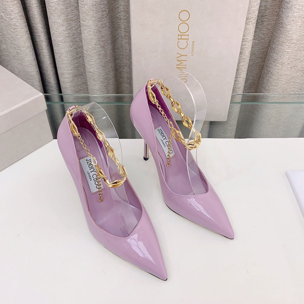 Jimmy Choo Talura Patent Leather Chain 10CM Slim Heel Slide Sandal