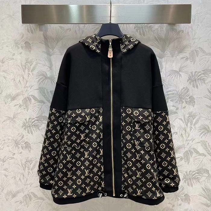 Louis Vuitton LV Men LV Monogram Jacquard Knit Jacket Silk Polyamide Elastane Black Brown