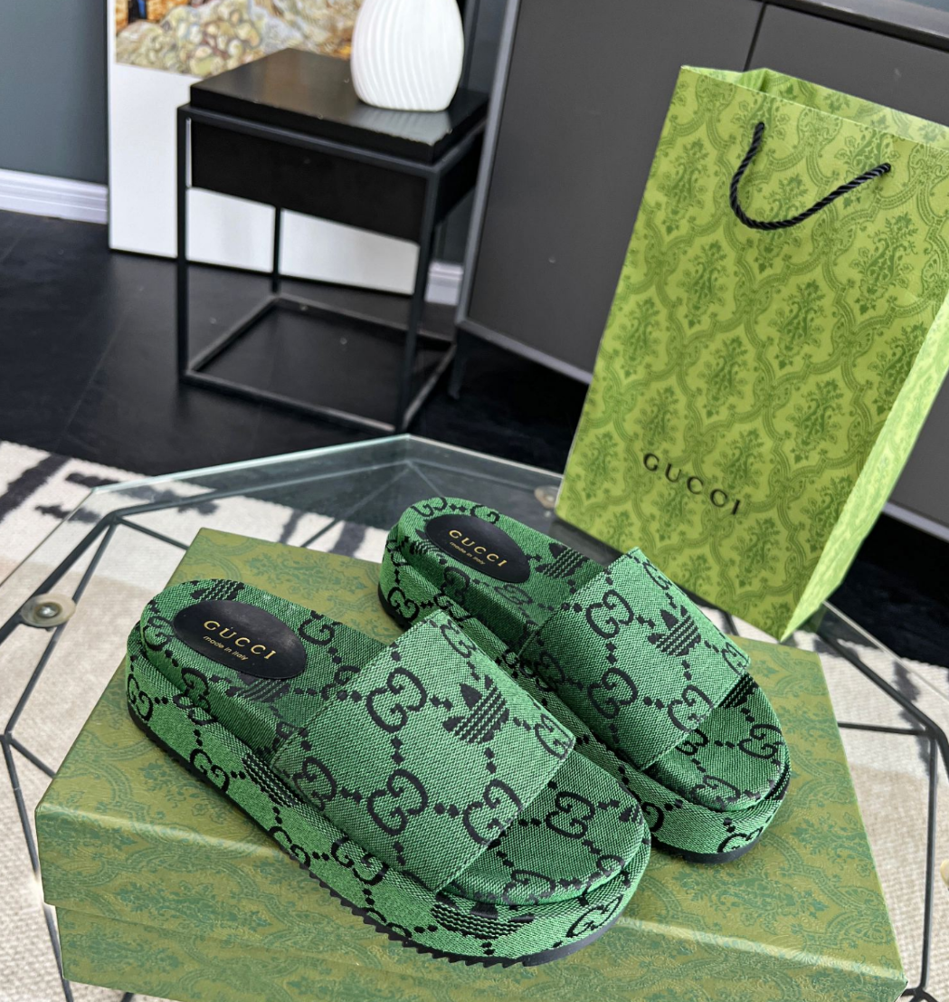 Adidas collaboration classic green retro canvas slippers