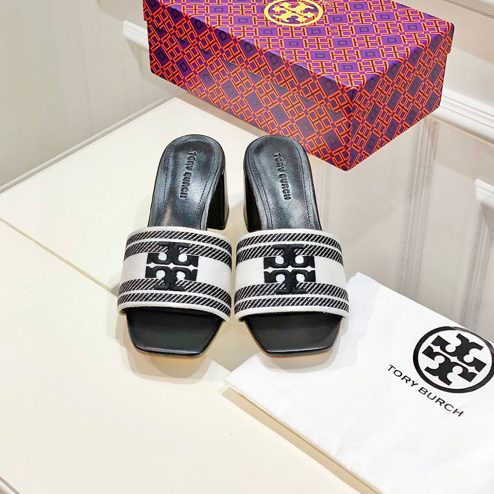 Tory Burch Fabric Flip-flops With Chunky Heels Sandals Slide