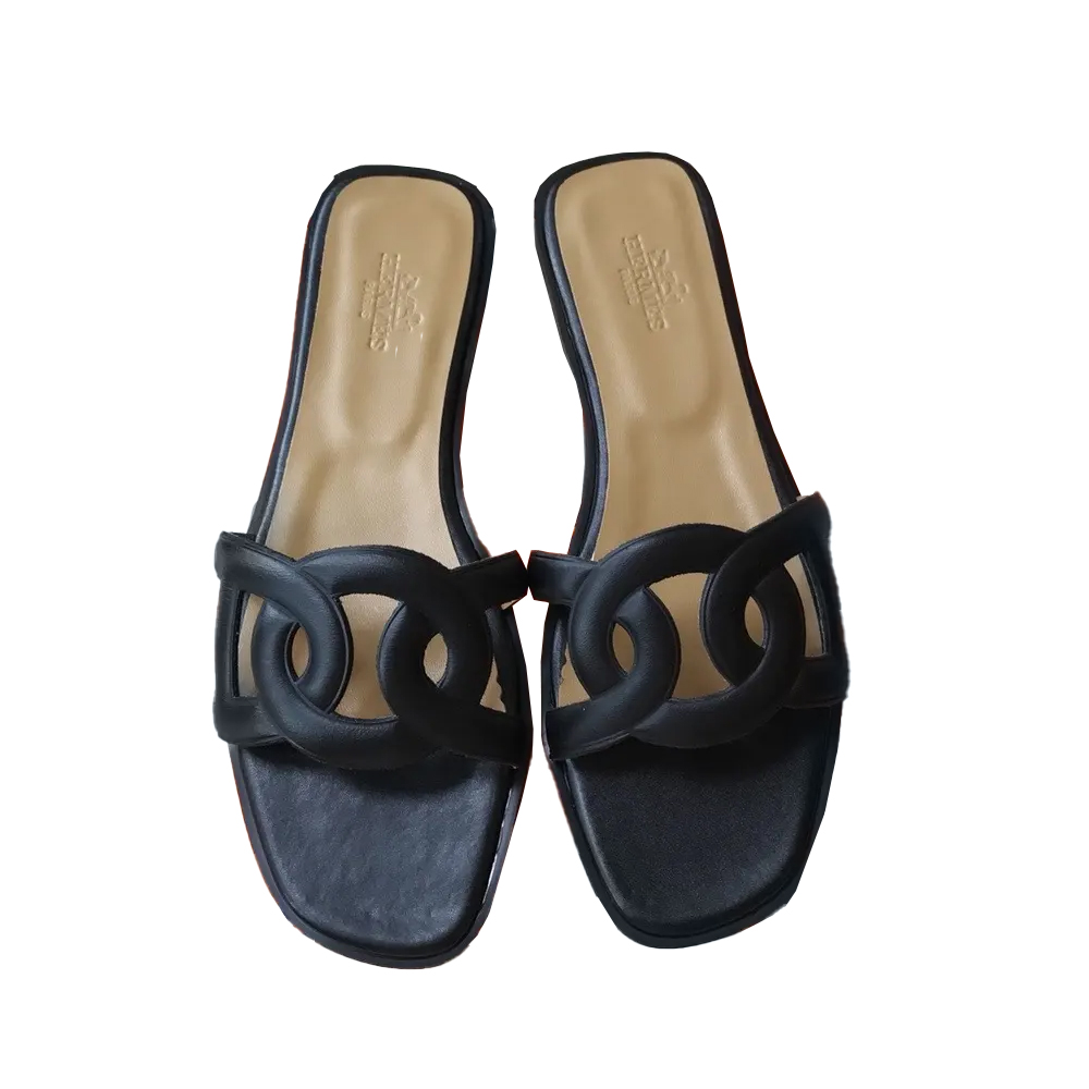 Hermes Aloha Leather flat Sandals Slide