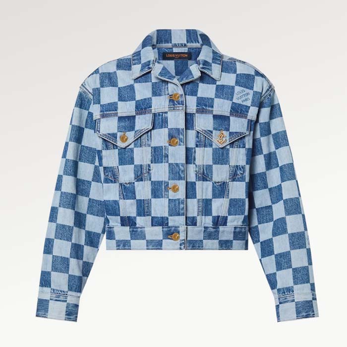 Louis Vuitton Men LV Damier Denim Jacket Cotton Blue Regular Fit 1AFGDH
