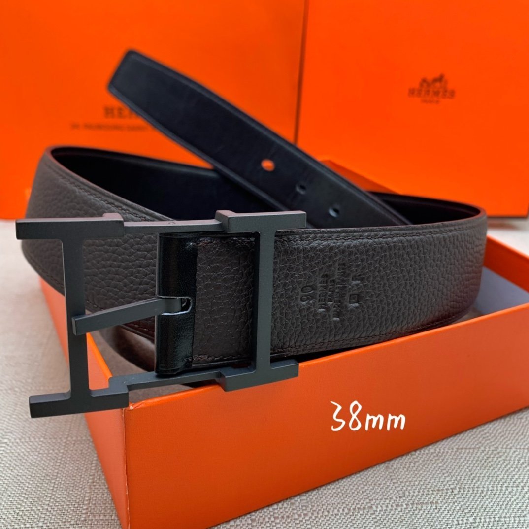 Hermes H Belt Buckle & Reversible Black Belt 380MM