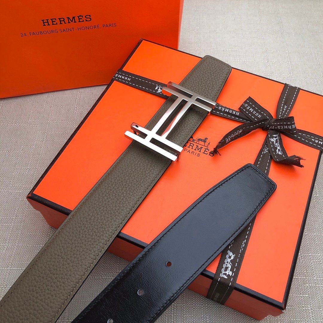 Hermes H Belt Buckle & Reversible Brown Belt 380MM