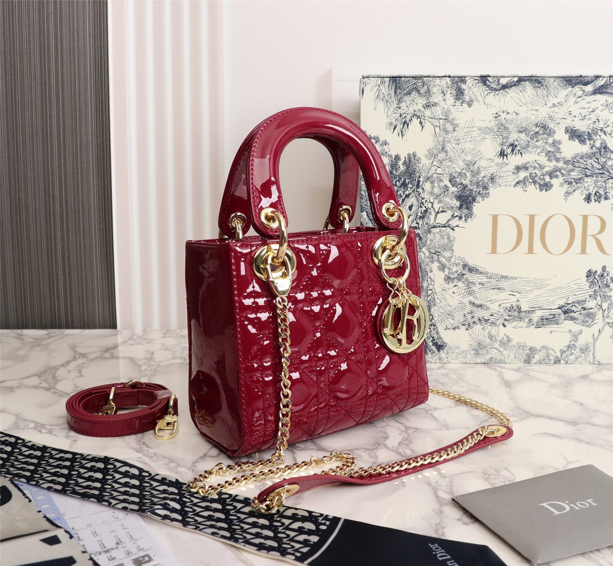 Dior The LADY DIOR Bag Cherry Red Patent Cannage Calfskin M0505OWCB_M323  AAA Quality