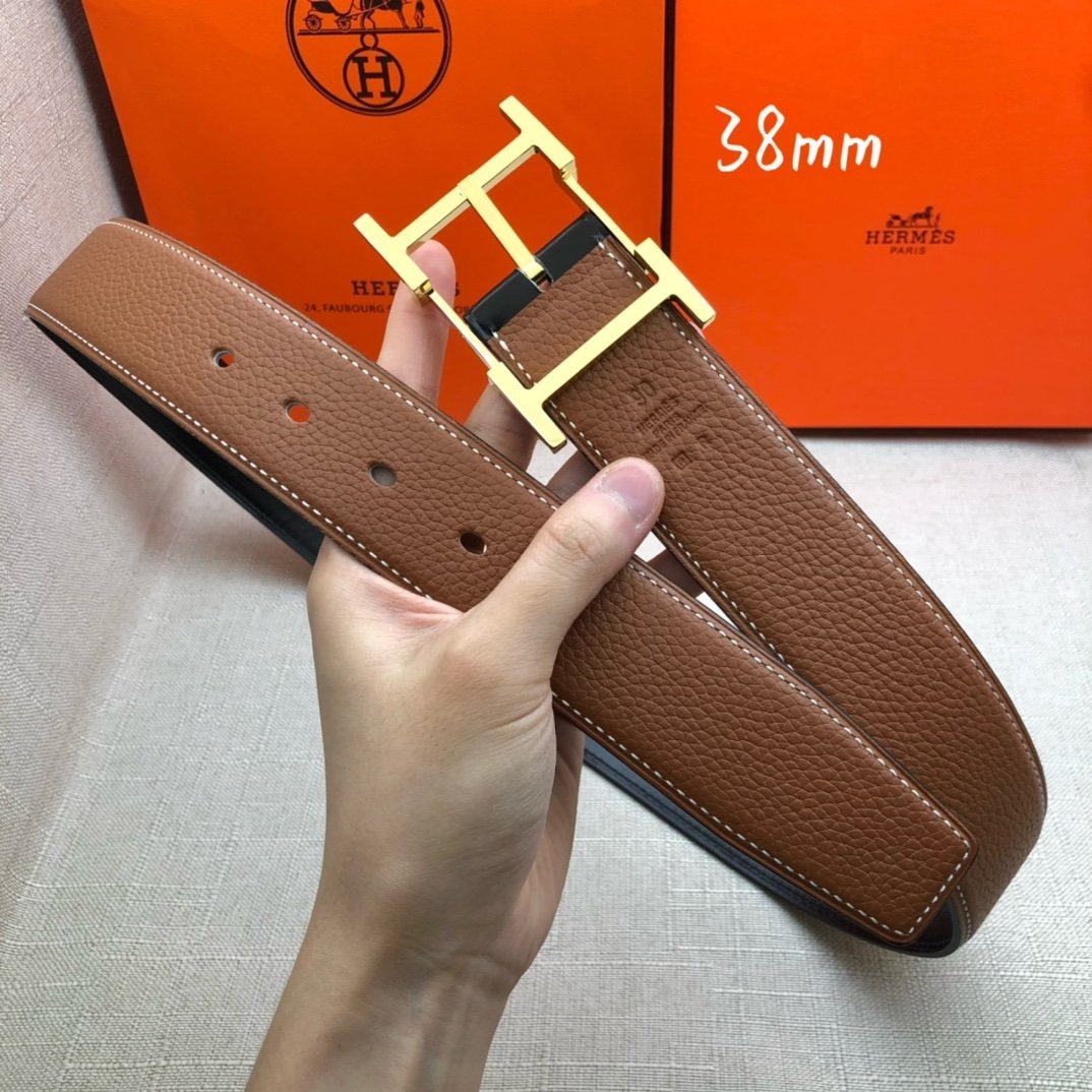 Hermes H Belt Buckle & Reversible Brown Belt 380MM