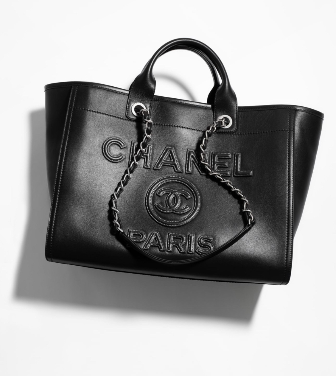 Chanel black leather beach tote bag