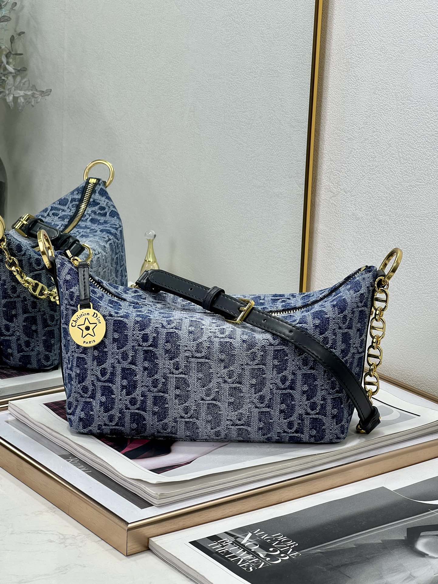 Dior Denim star Hobo Chain Bag
