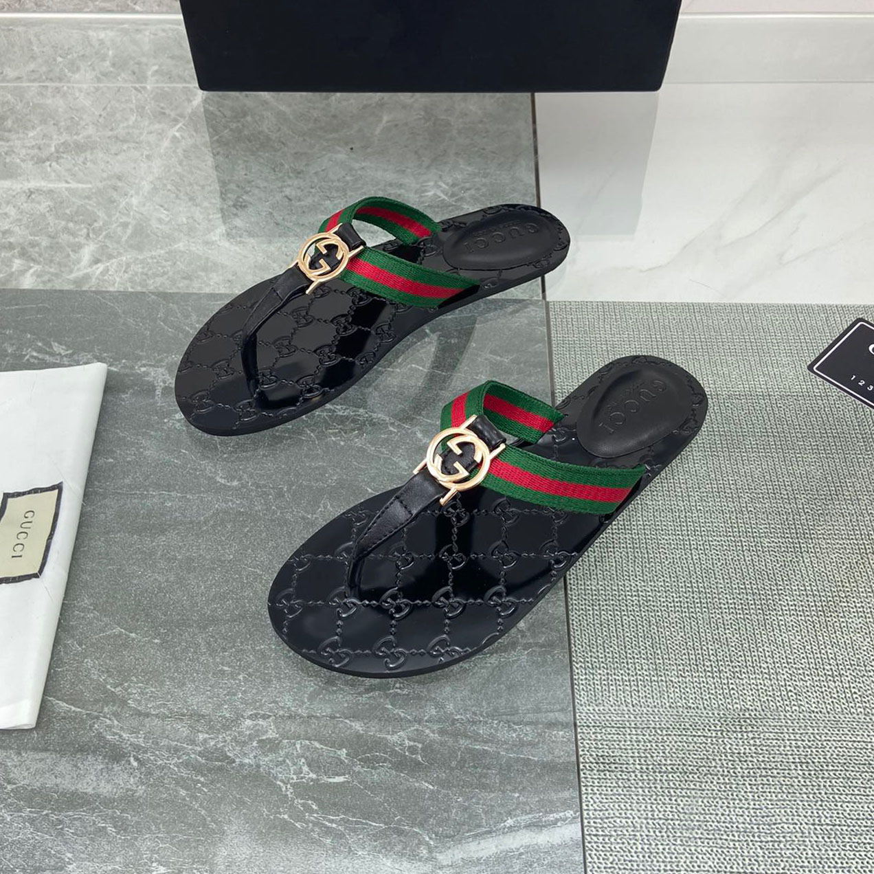 Gucci GG THONG WEB SANDAL Flip Flop Slide 612138