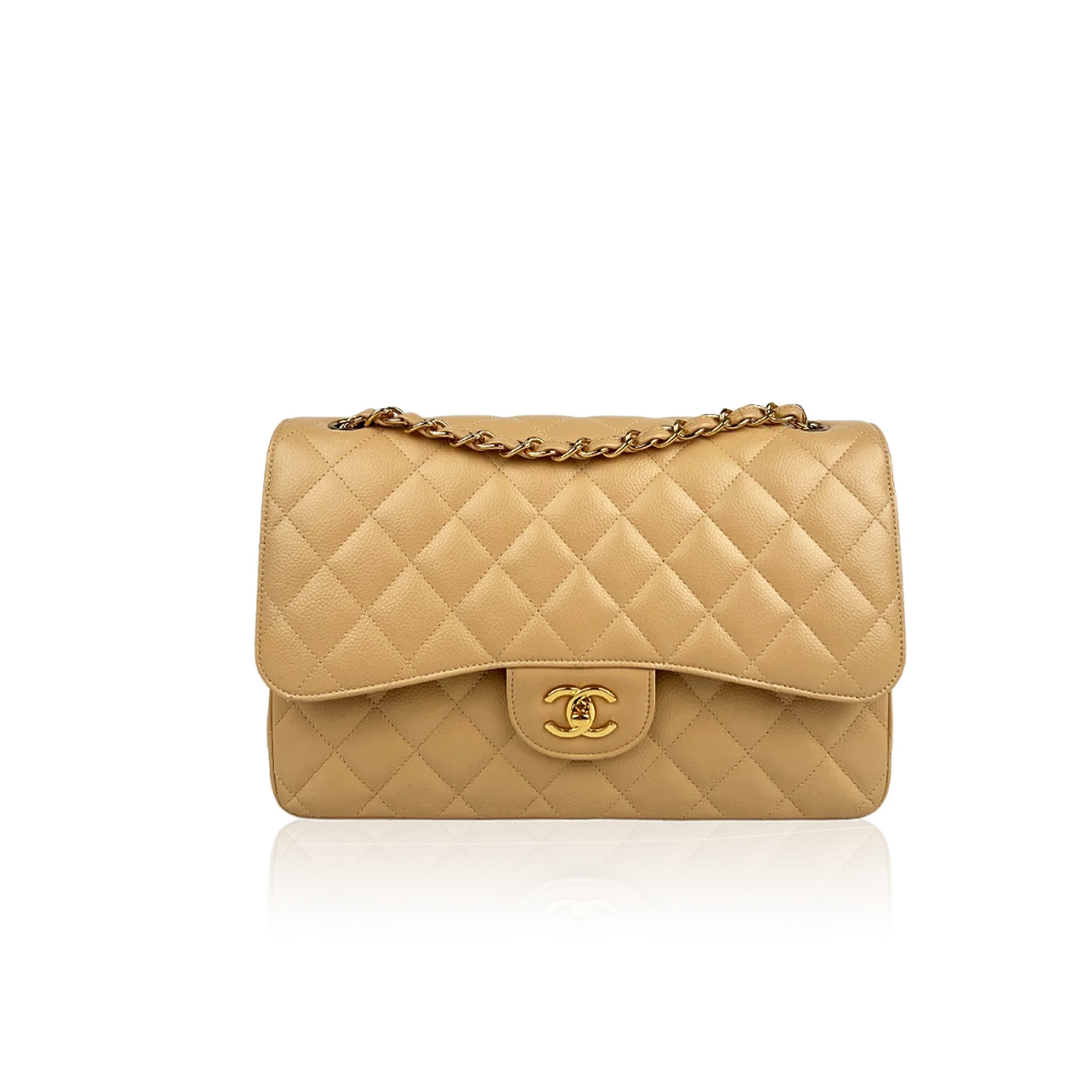 Chanel Timeless Jumbo Beige Caviar Double Flap GHW