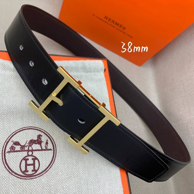 Hermes H Belt Buckle & Reversible Black Belt 380MM