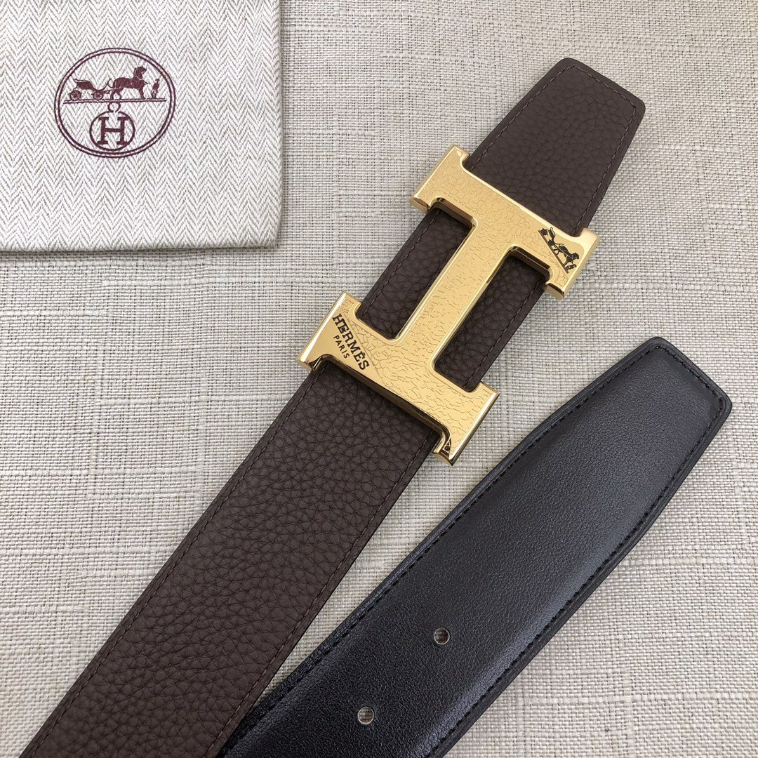 Hermes H Belt Buckle & Reversible Black Belt 380MM