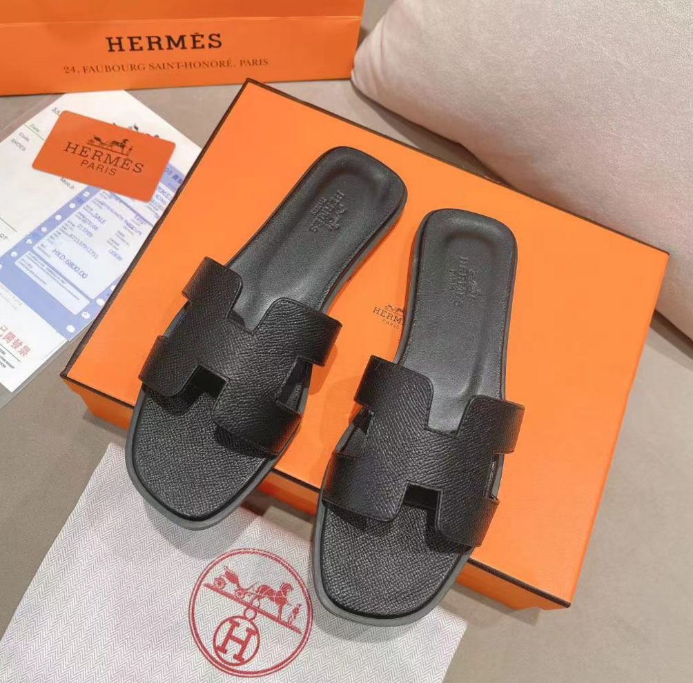 Hermes sheepskin leather outsole new slippers