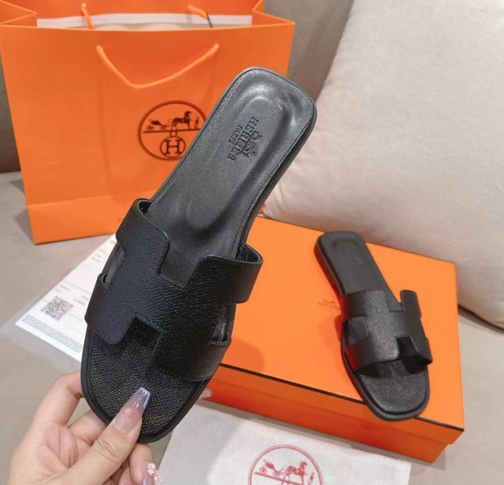 Hermes sheepskin leather outsole new slippers