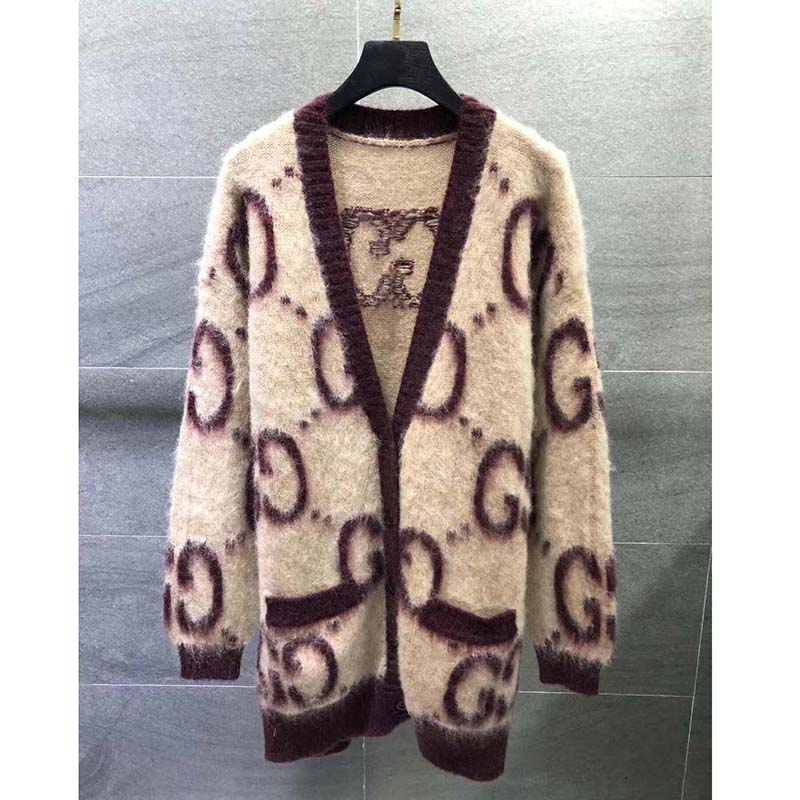 Gucci Men Reversible GG Mohair Wool Cardigan Brushed GG Jacquard Blend
