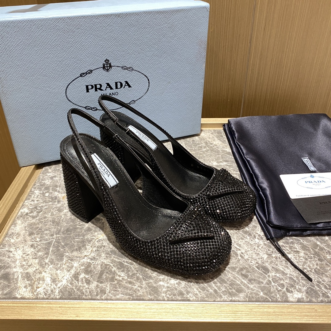 Prada  Thick Heel With Drill Slide Sandal