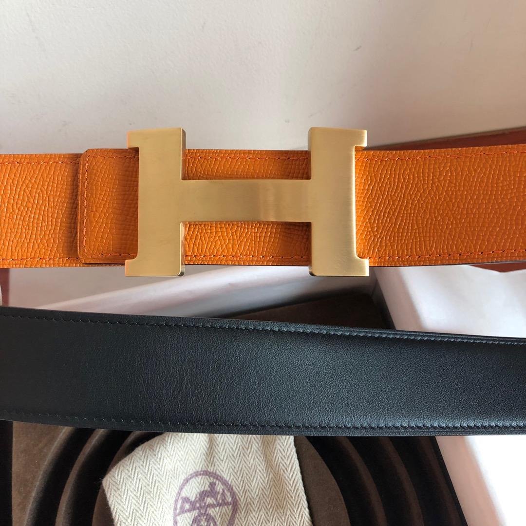 Hermes Mini Constance Guillochee Belt Buckle & Reversible Orange Belt 380MM